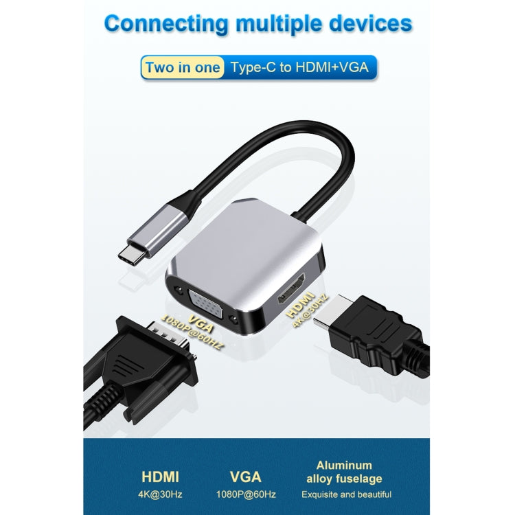 HW-6002 2 In 1 Type-C / USB-C to HDMI + VGA Adapter Converter