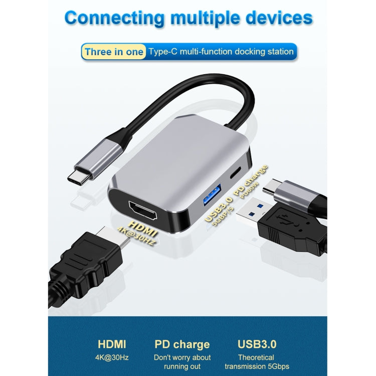 HW-6003 3 In 1 Type-C / USB-C to HDMI + PD + USB 3.0 Docking Station Adapter Converter