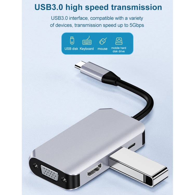 HW-6004 4 In 1 Type-C / USB-C to HDMI + PD + USB 3.0 + VGA Docking Station Adapter Converter