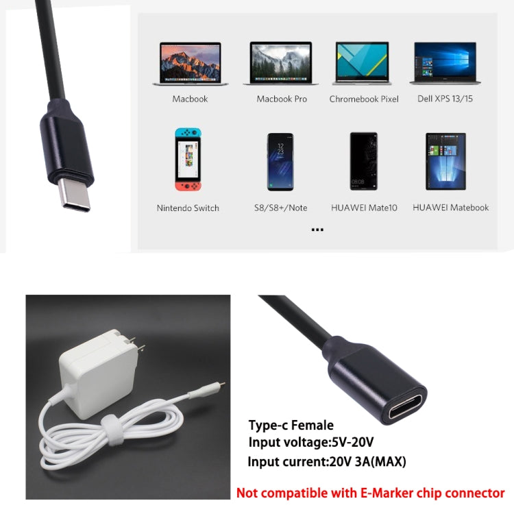 Type-C / USB-C Male to Female PD Power Extended Cable