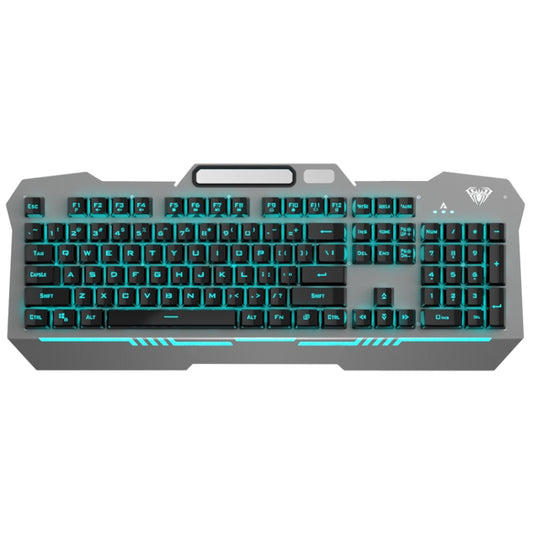 AULA F3010 USB Ice Blue Light Wired Mechanical Gaming Keyboard with Mobile Phone Placement