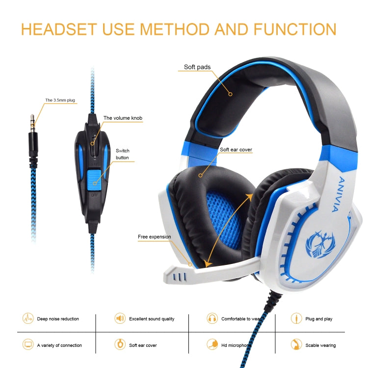 Anivia AH28 3.5mm Stereo Sound Wired Gaming Headset with Microphone