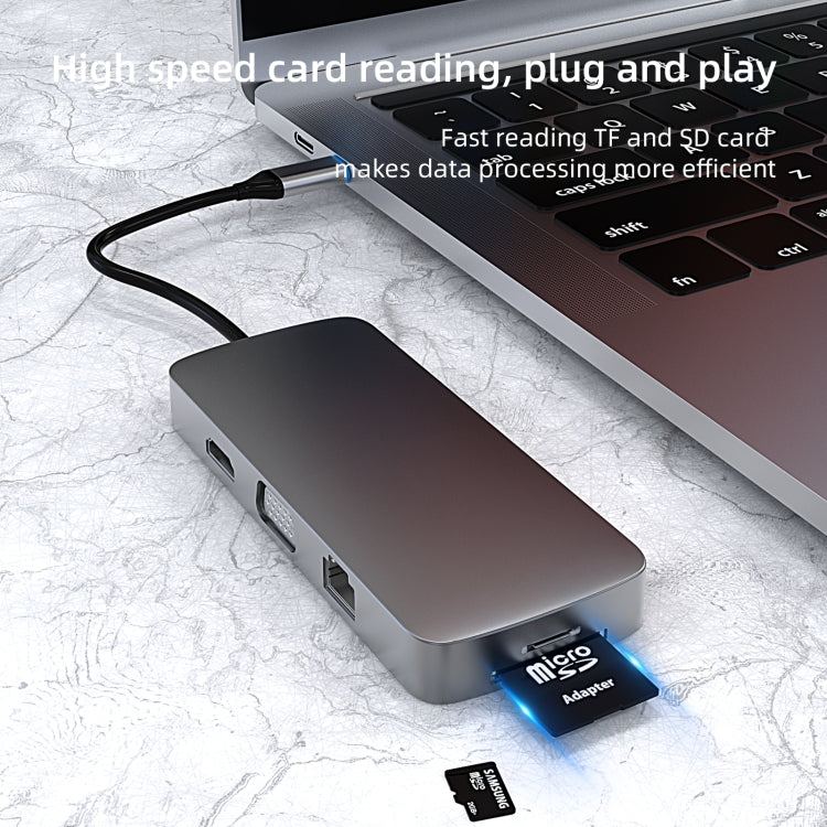 BL10V 10 in 1 USB-C / Type-C to RJ45 + VGA + HDMI + 3.5mm AUX + SD / TF Card Slot + PD USB-C / Type-C + USB 3.0 + 2 USB 2.0 Ports Docking Station HUB