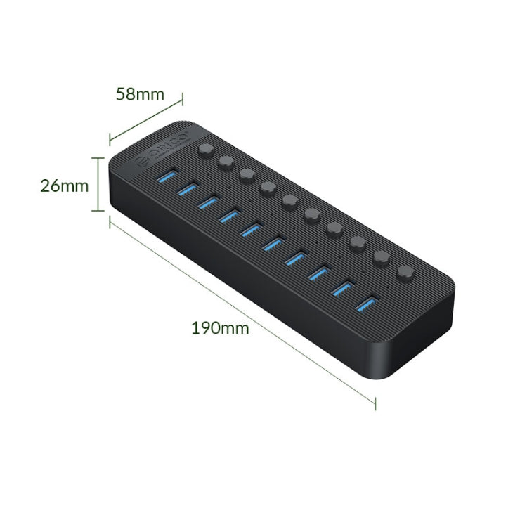 ORICO CT2U3-10AB-WH 10 In 1 Plastic Stripes Multi-Port USB HUB with Individual Switches,