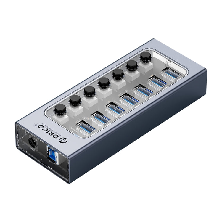 ORICO AT2U3-7AB-GY-BP 7 In 1 Aluminum Alloy Multi-Port USB HUB with Individual Switches,