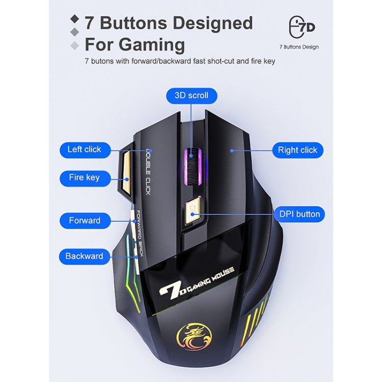 iMICE GW-X7 7-button Silent Rechargeable Wireless Gaming Mouse with Colorful RGB Lights