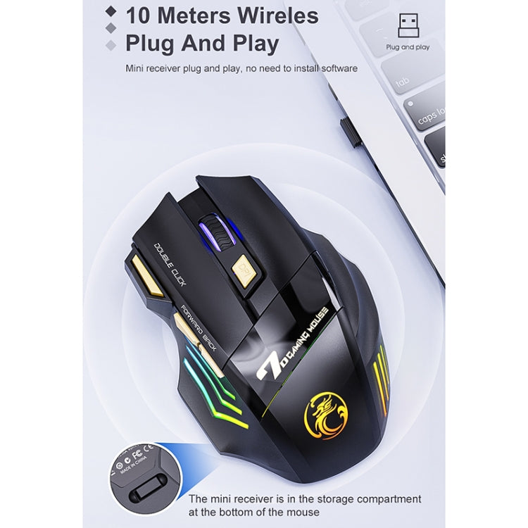 iMICE GW-X7 7-button Silent Rechargeable Wireless Gaming Mouse with Colorful RGB Lights