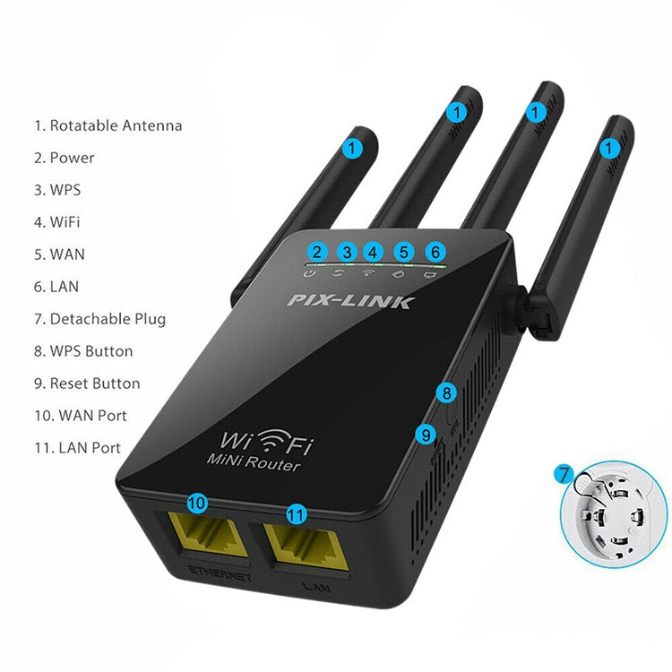 Wireless Smart WiFi Router Repeater with 4 WiFi Antennas