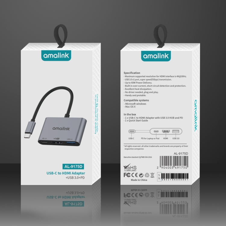 amalink 9175D Type-C / USB-C to HDMI + USB 3.0 + PD HUB Adapter