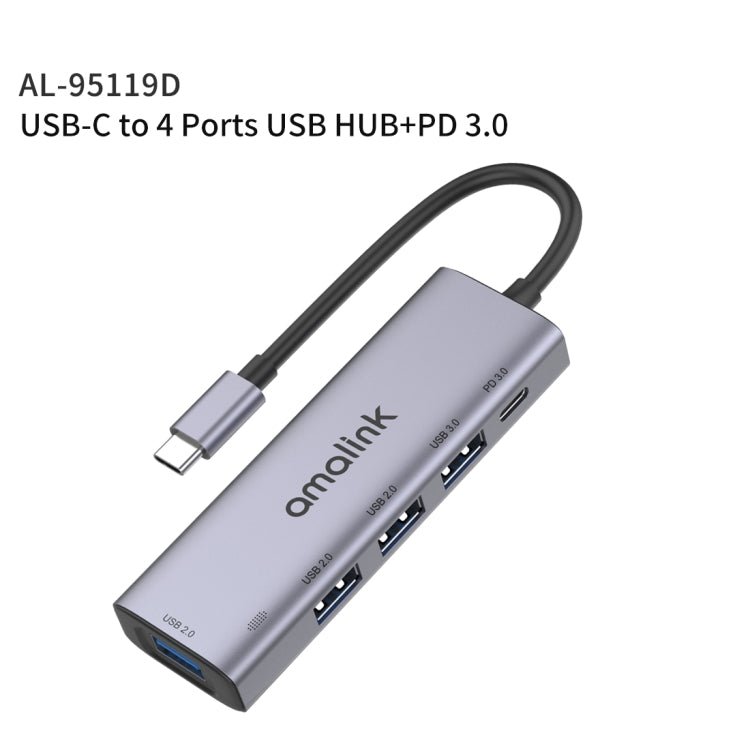 amalink 95119D Type-C / USB-C to 4 Ports USB + PD 3.0 Multi-function HUB Docking Station