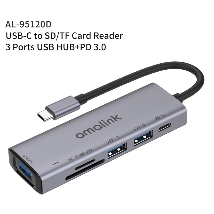 amalink 95120D Type-C / USB-C to SD/TF + 3 Ports USB + PD 3.0 Multi-function HUB Docking Station