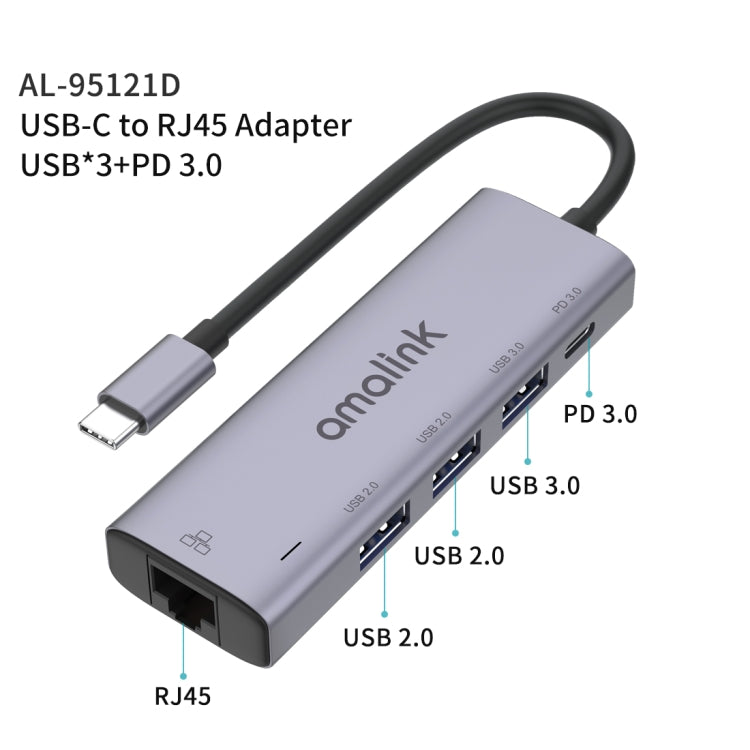 amalink 95121D Type-C / USB-C to RJ45 + 3 Ports USB + PD 3.0 Multi-function HUB