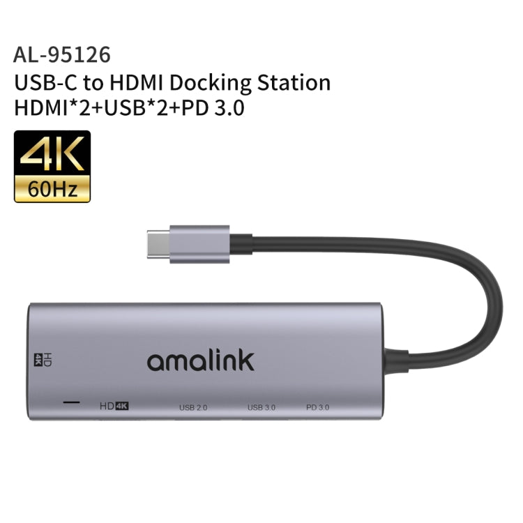 amalink 95126 Type-C / USB-C to Dual HDMI + 2 Ports USB + PD 3.0 Multi-function HUB