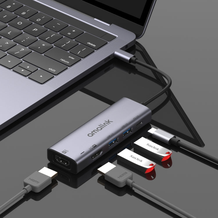 amalink 95126 Type-C / USB-C to Dual HDMI + 2 Ports USB + PD 3.0 Multi-function HUB