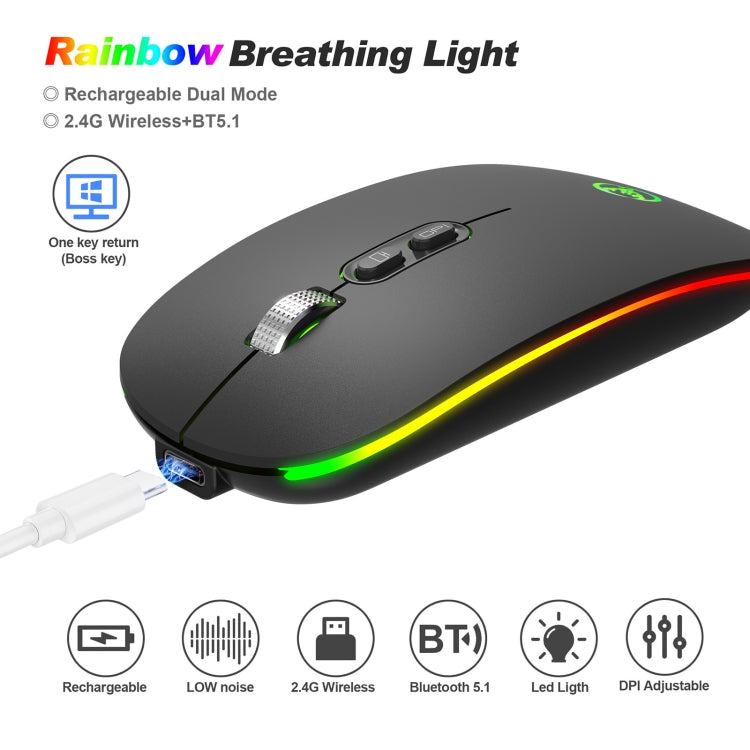 HXSJ M103FG 1600dpi Adjustable 2.4G + Bluetooth RGB Light Wireless Mouse