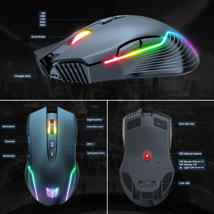 ONIKUMA CW905 2.4G RGB Lighting Wireless Mouse