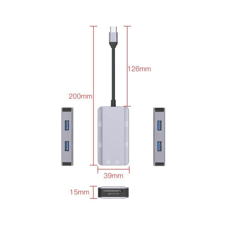 NK-3049 6 in 1 USB-C / Type-C to TF / SD Card Slot + 4 USB Female Adapter