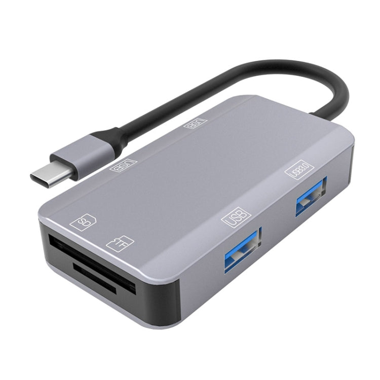 NK-3049H 6 in 1 USB-C / Type-C to TF / SD Card Slot + USB 3.0 + 3 USB 2.0 Female Adapter