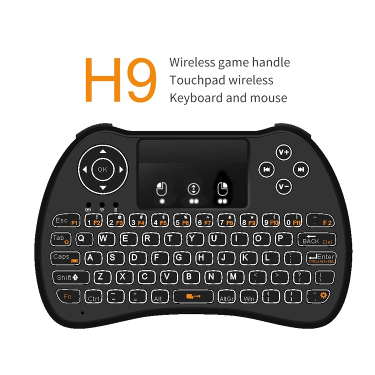 H9 2.4GHz Mini Wireless Air Mouse QWERTY Keyboard with White Backlight & Touchpad for PC, TV