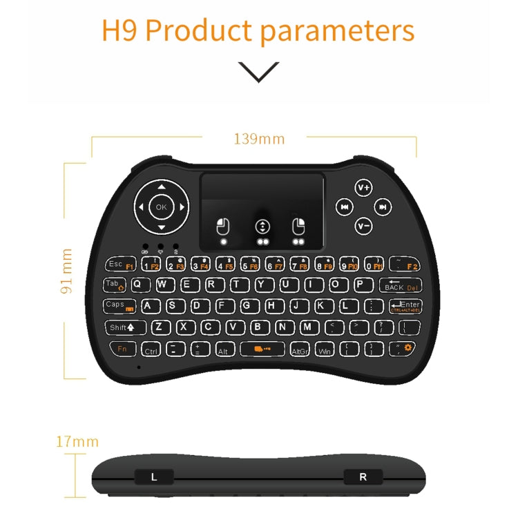 H9 2.4GHz Mini Wireless Air Mouse QWERTY Keyboard with White Backlight & Touchpad for PC, TV