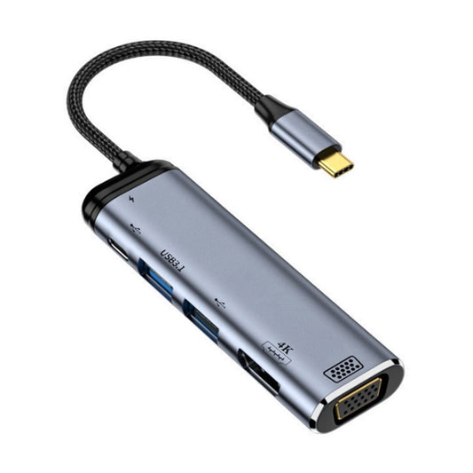 Y002 6 in 1 Type-C to VGA+HDMI+Dual USB+Dual USB-C/Type-C Interface Multi-function Adapter