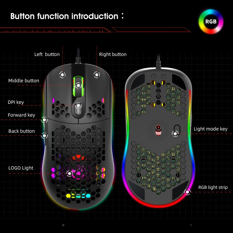 HXSJ X600 6 Keys RGB Luminous Macro Programming Wired Gaming Mouse