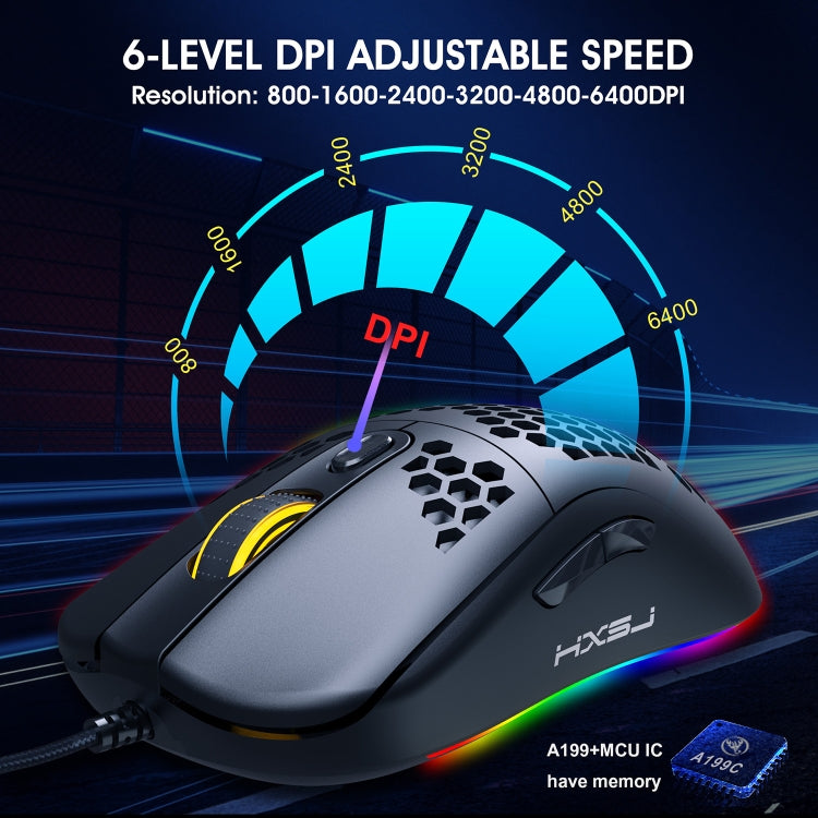 HXSJ X600 6 Keys RGB Luminous Macro Programming Wired Gaming Mouse