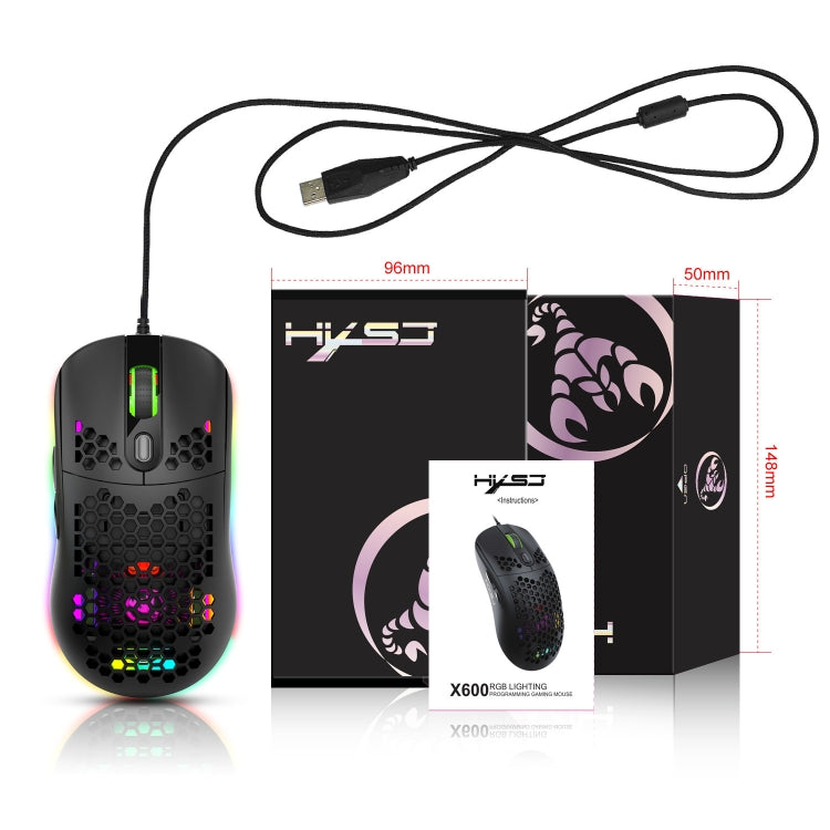 HXSJ X600 6 Keys RGB Luminous Macro Programming Wired Gaming Mouse