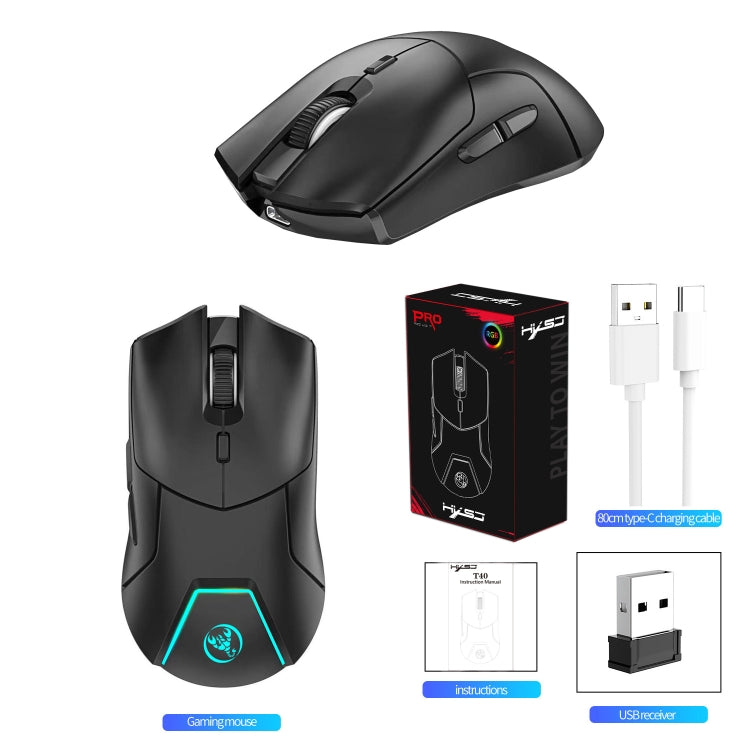 HXSJ T40 7 Keys 4000DPI Three-mode Colorful Backlight Wireless Gaming Mouse Rechargeable