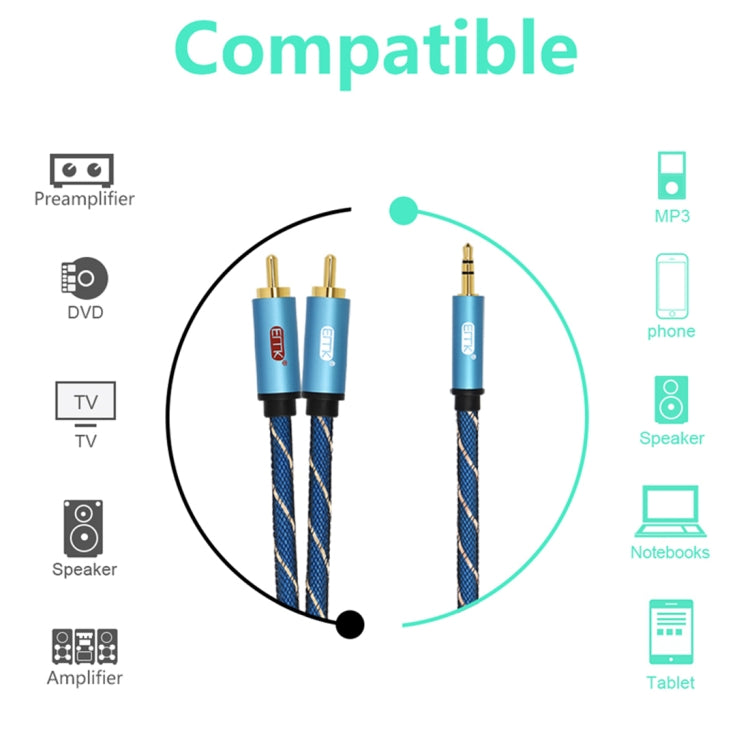 EMK 3.5mm Jack Male to 2 x RCA Male Gold Plated Connector Speaker Audio Cable