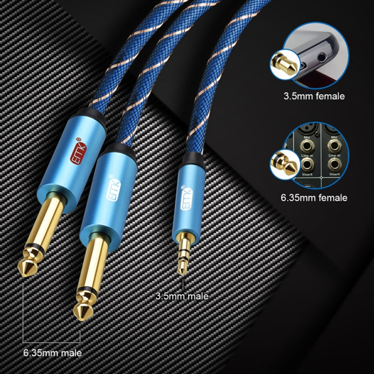 EMK 3.5mm Jack Male to 2 x 6.35mm Jack Male Gold Plated Connector Nylon Braid AUX Cable for Computer / X-BOX / PS3 / CD / DVD