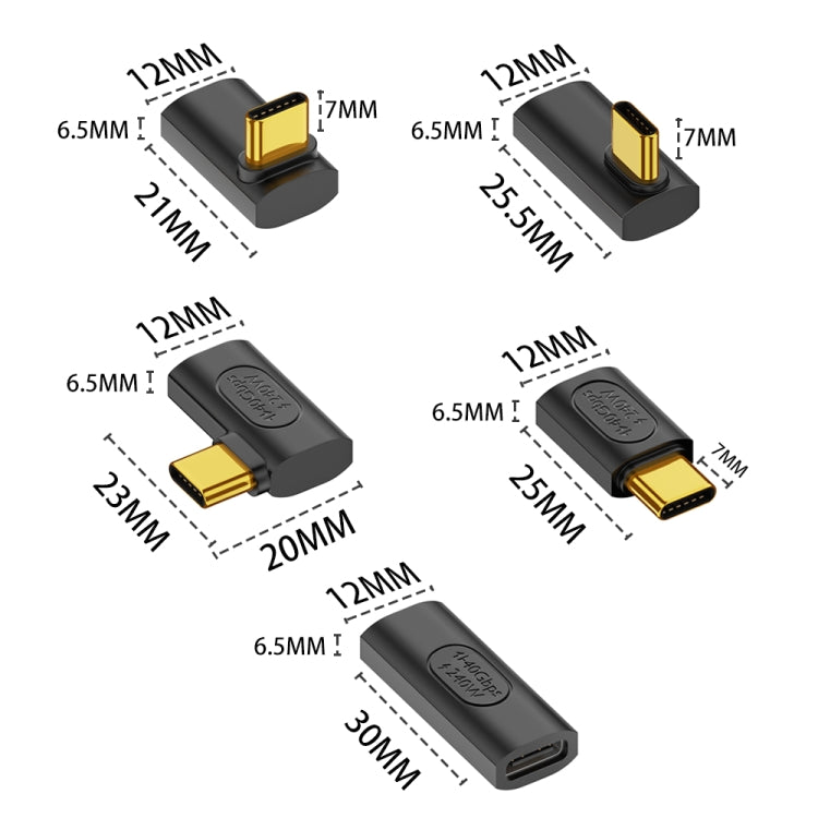 40Gbps 240W USB-C / Type-C Female to USB-C / Type-C Male Side Bend Adapter