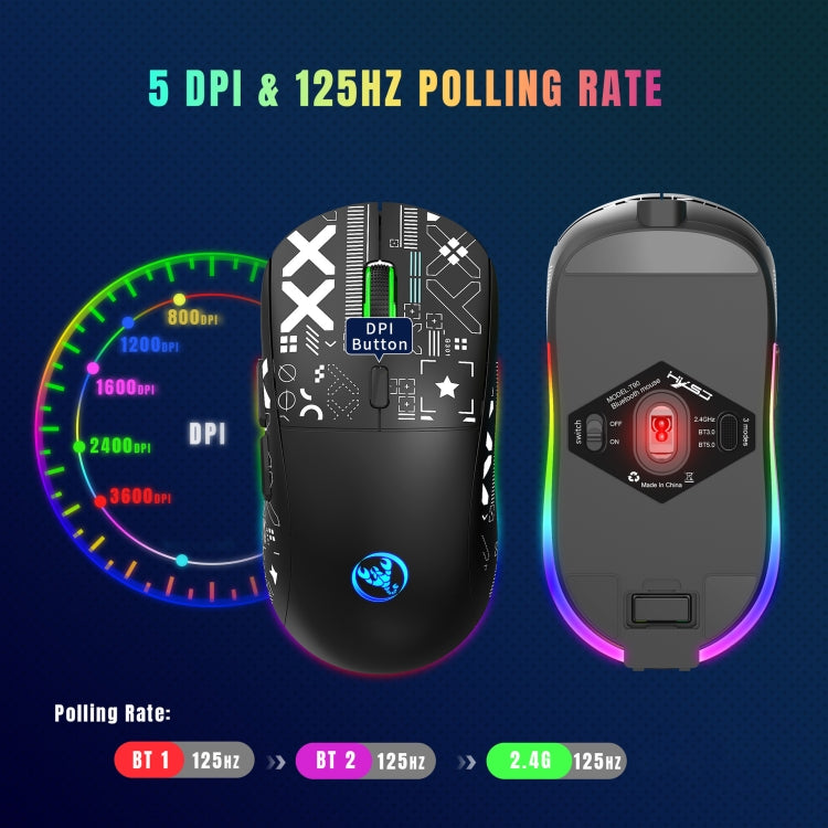 HXSJ T90 RGB Light Three-mode Wireless Gaming Mouse