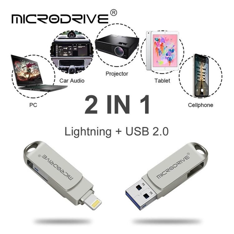 MicroDrive 2 In 1 Lightning + USB2.0 Portable Metal USB Flash Disk