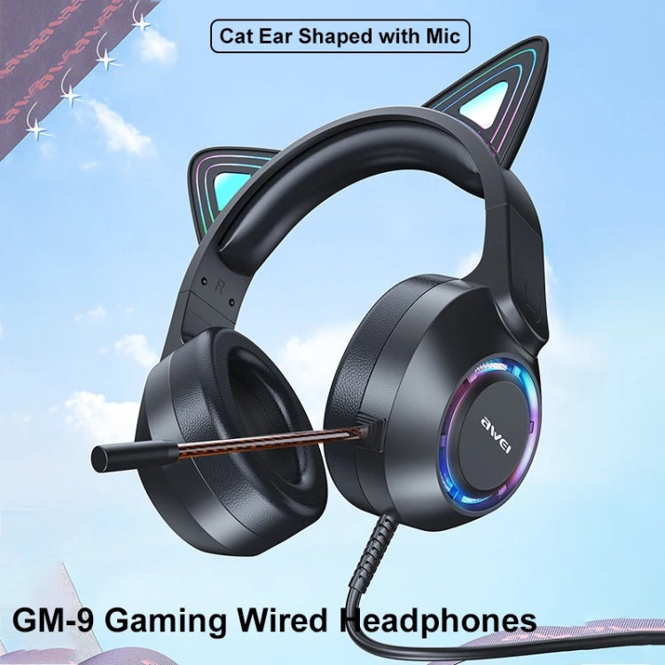 AWEI GM-9 Cat Ear Colorful Light Wired Gaming Headset with Mic