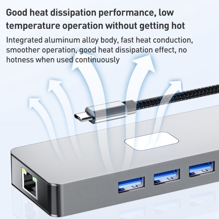 BYL-2401 8 in 1 Type-C to PD100W + USB3.0 + HDMI + DP + RJ45 HUB Docking Station