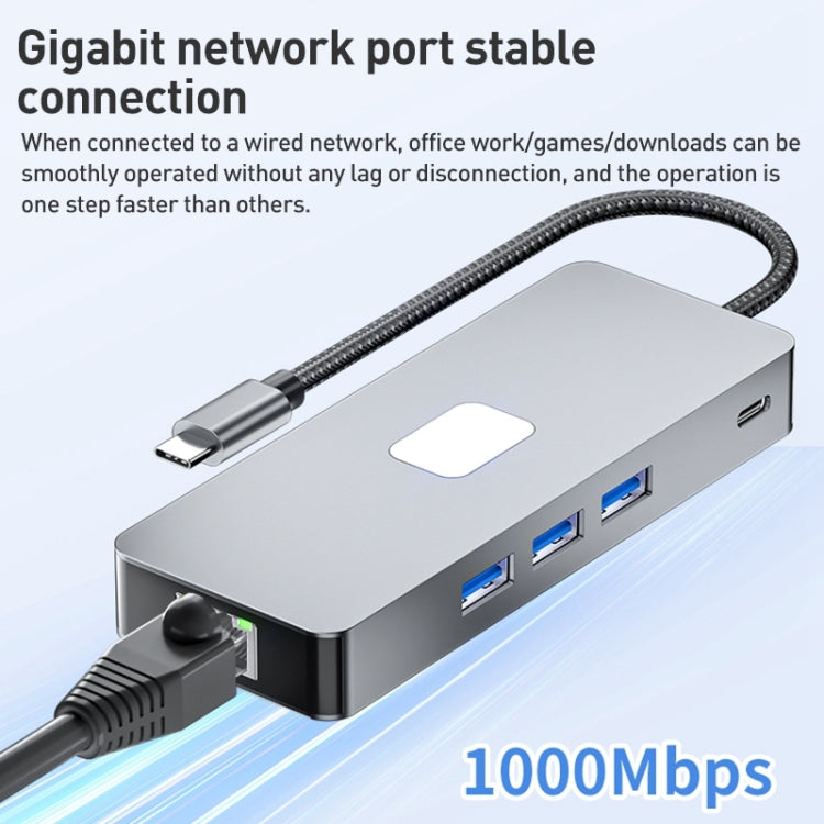 BYL-2401 8 in 1 Type-C to PD100W + USB3.0 + HDMI + DP + RJ45 HUB Docking Station