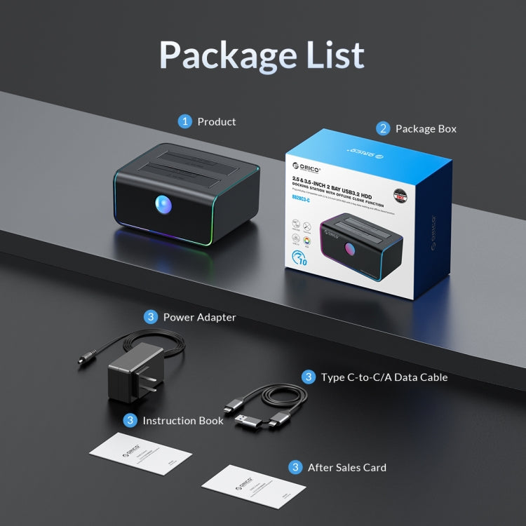ORICO 8828C3-C Dual Bay 2.5 & 3.5 inch SATA III HDD Drive Docking Station with Offline Clone Function