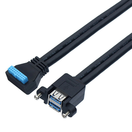 Double USB 3.0 with Fixed Screw Hole to 20 Pin Elbow Extension Cable