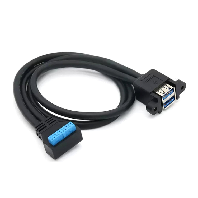 Double USB 3.0 with Fixed Screw Hole to 20 Pin Elbow Extension Cable