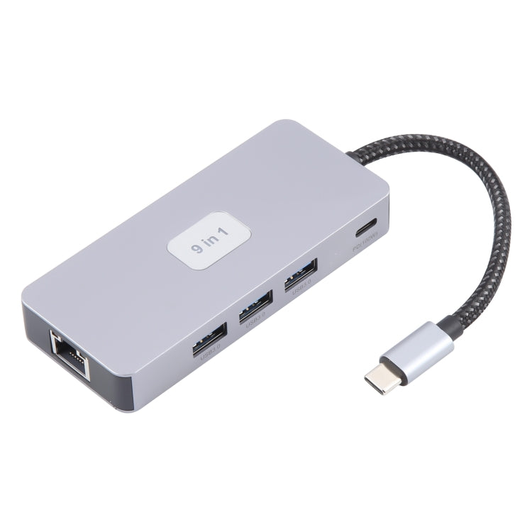 BYL-2318 9 in 1 USB-C / Type-C to USB3.0+Type-C+1000M Ethernet+HDTV+SD / TF Dual Card Slot Docking Station