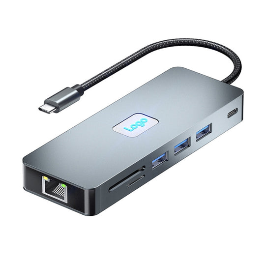 BYL-2411 11 in 1 Type-C HUB Docking Station with 3 x USB3.0, PD100W,  SD/TF, RJ45, Type-C, VGA, HDTV, 3.5mm Jack