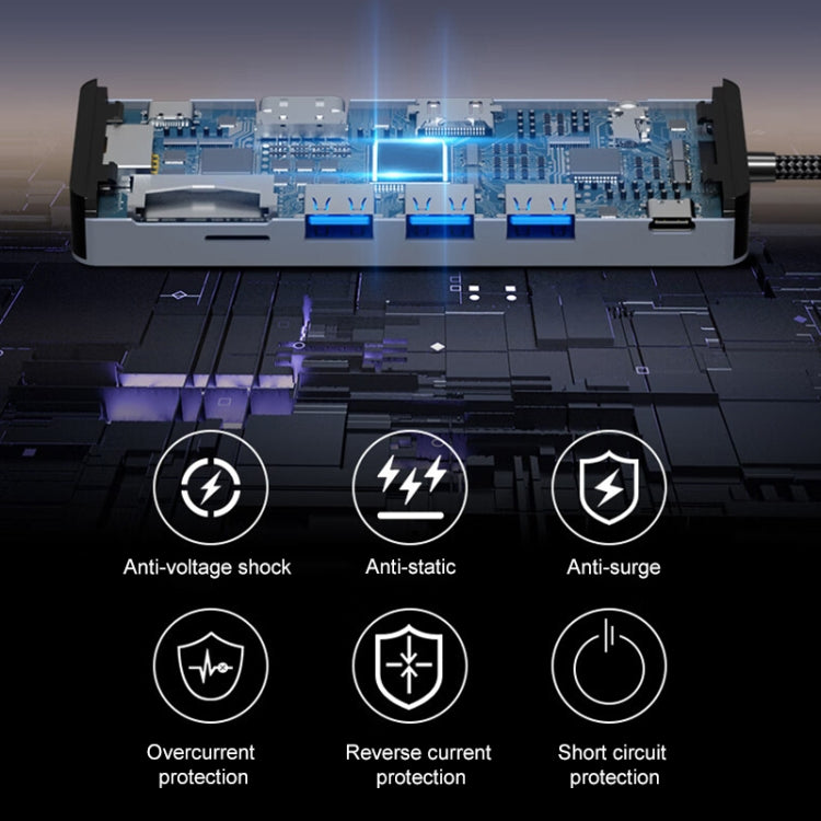 BYL-2411 11 in 1 Type-C HUB Docking Station with 3 x USB3.0, PD100W,  SD/TF, RJ45, Type-C, VGA, HDTV, 3.5mm Jack