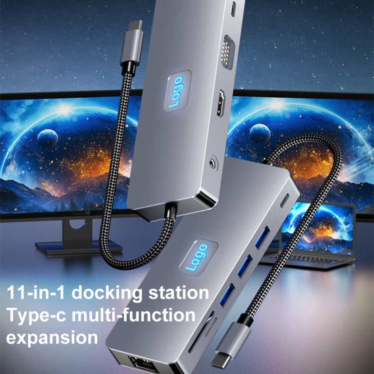 BYL-2411 11 in 1 Type-C HUB Docking Station with 3 x USB3.0, PD100W,  SD/TF, RJ45, Type-C, VGA, HDTV, 3.5mm Jack