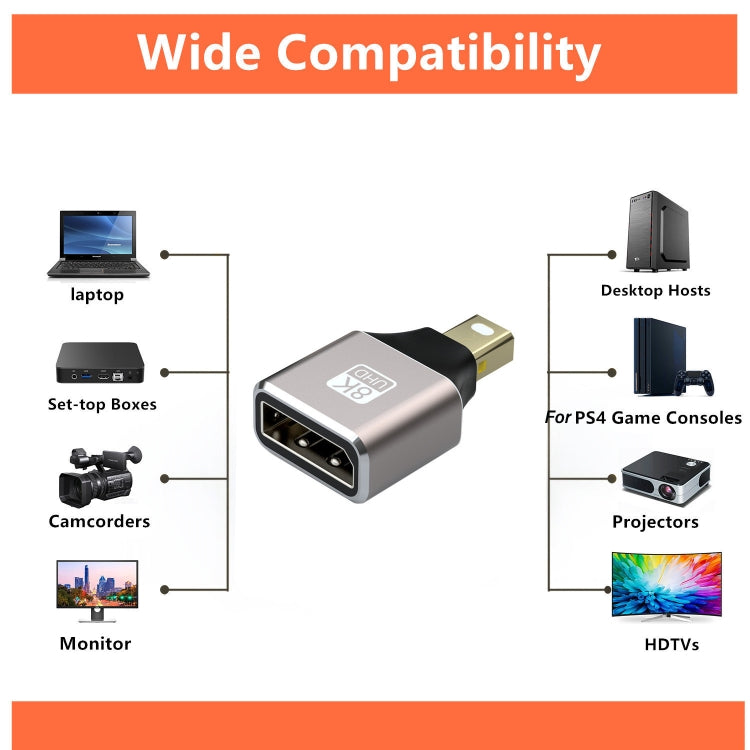 8K 60Hz Male Mini Displayport to Female Displayport Adapter DP Converter