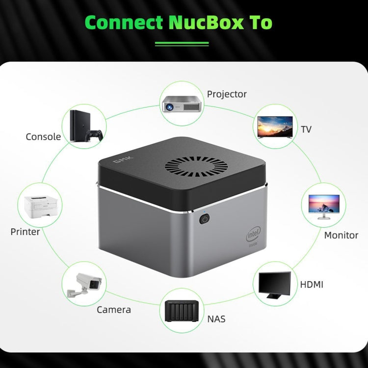 GMK NucBox Windows 10 System Mini PC, Intel Celeron J4125 Quad Core 64bit 14nm 2GHz-2.7GHz, Support WiFi & Bluetooth & RJ45,