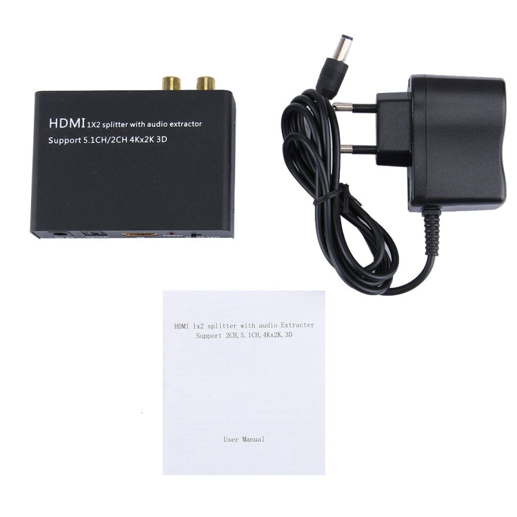 HDMI 1x2 Splitter with Audio Extractor, Support 5.1CH / 2CH, 4Kx2K, 3D