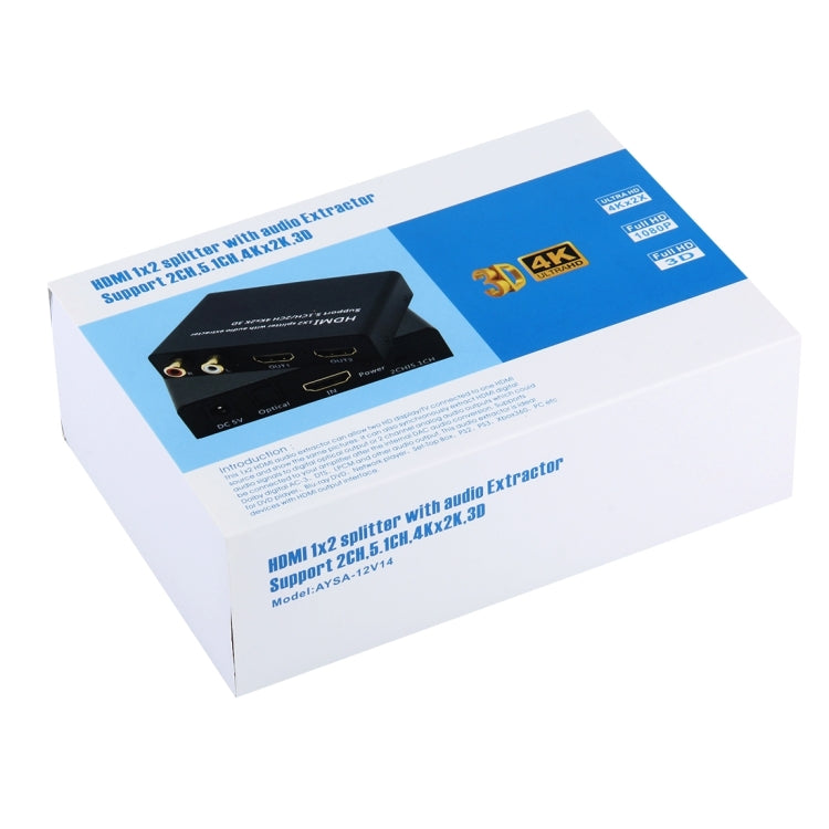 HDMI 1x2 Splitter with Audio Extractor, Support 5.1CH / 2CH, 4Kx2K, 3D