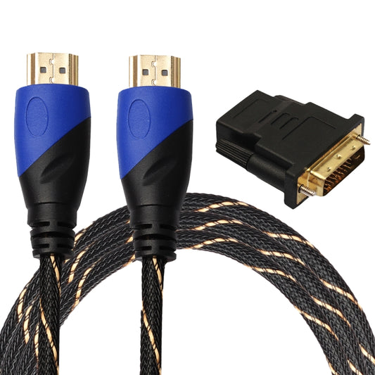 1.8m HDMI 1.4 Version 1080P Woven Net Line Blue Black Head HDMI Male to HDMI Male Audio Video Connector Adapter Cable with DVI Adapter Set