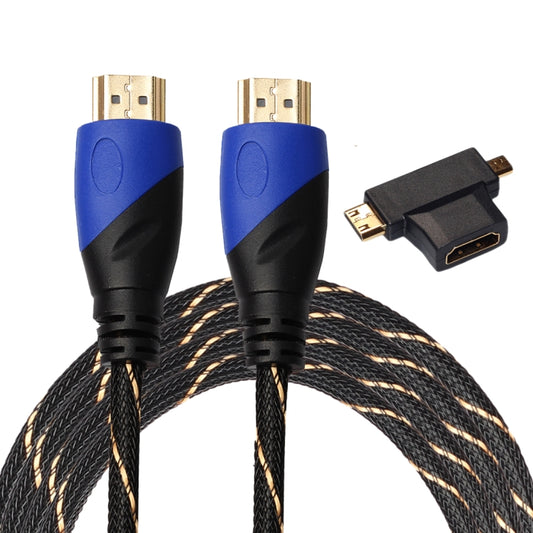 3m HDMI 1.4 Version 1080P Woven Net Line Blue Black Head HDMI Male to HDMI Male Audio Video Connector Cable with Mini HDMI & Micro HDMI & HDMI 3 in 1 Adapter Set